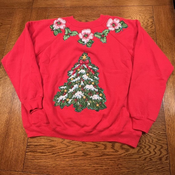VTG Ugly Christmas Sweatshirt Hanes Her Way Size Large - Picture 1 of 9